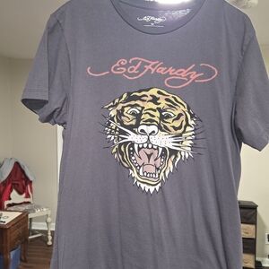Ed Hardy Men's Dark Gray Tiger Graphic Tee